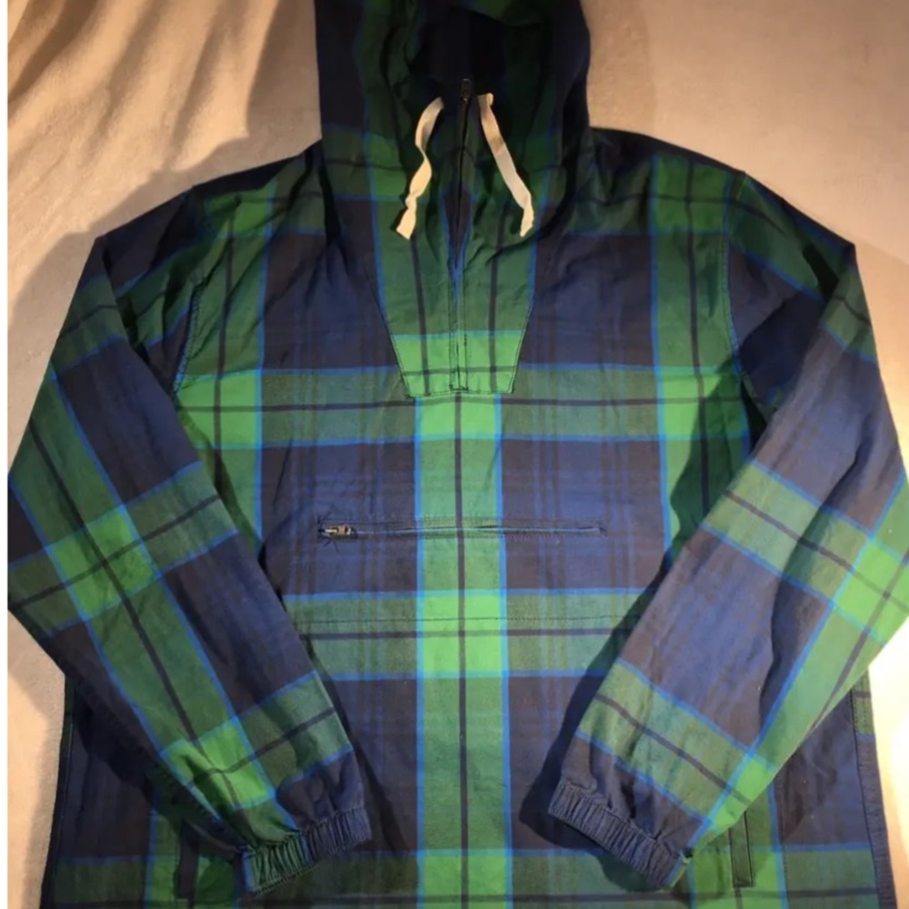 Abercrombie & Fitch Green and Blue Plaid Windbreaker Jacket oversized XS